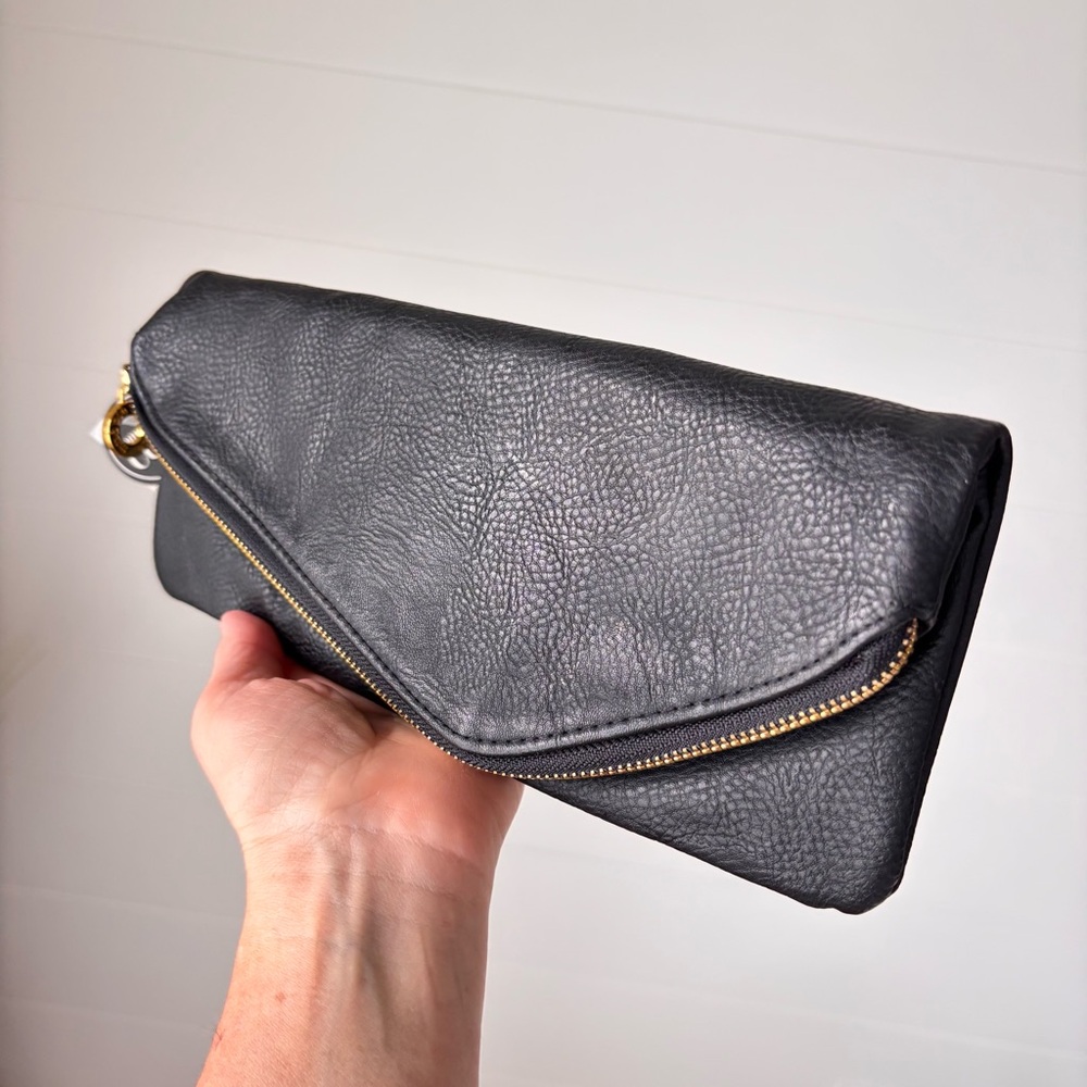 Mud Pie Black Cuff Clutch with Removable Gold Cuff